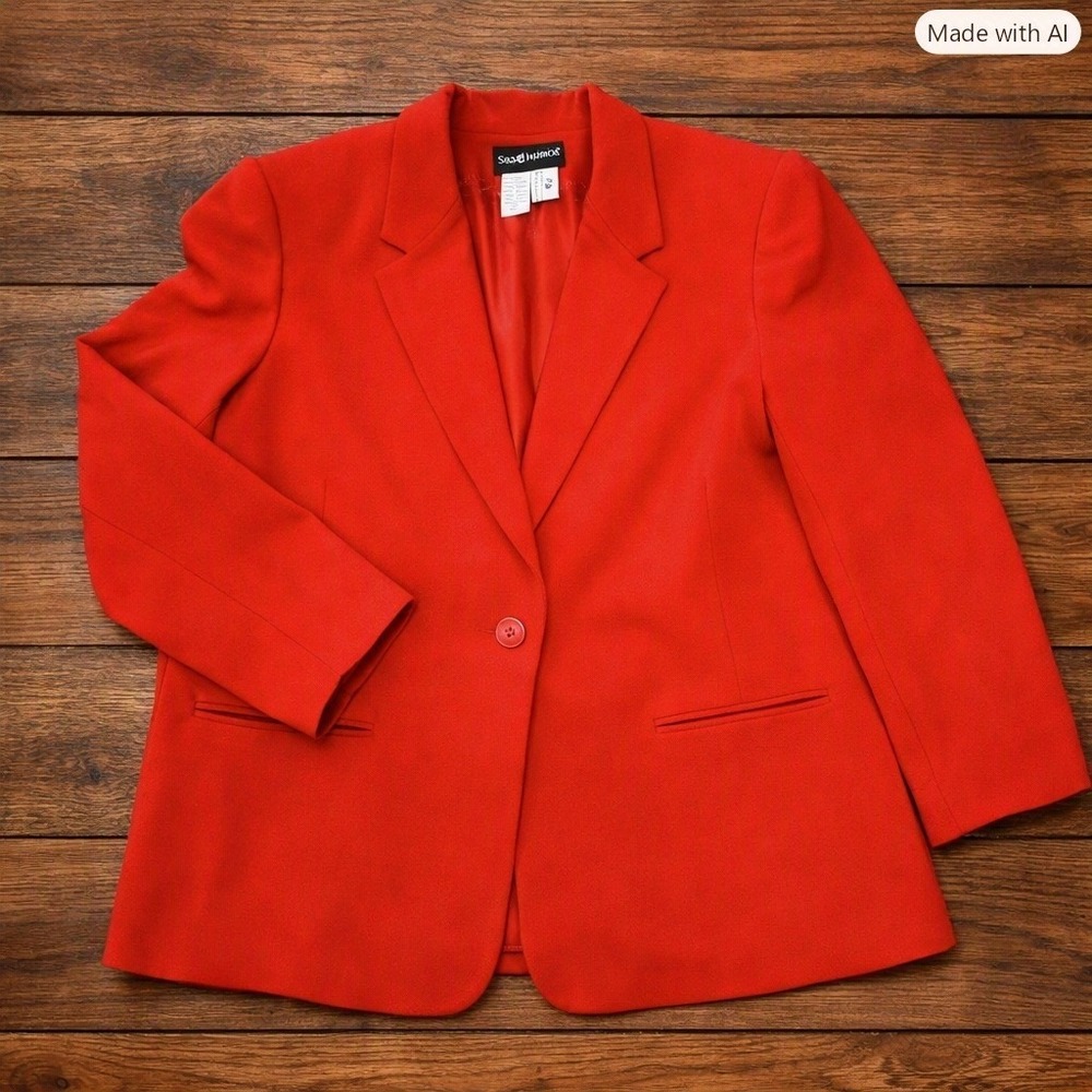Sag Harbor Vintage Red 100% Wool Blazer Jacket Size 18 Woolmark Single Button